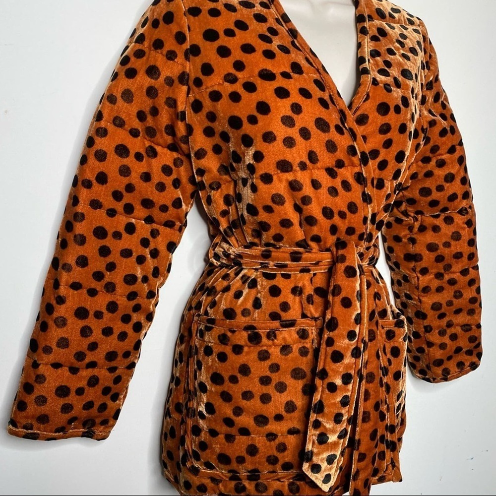 Madewell Velvet Quilted Wrap Jacket in Leopard Dot Collarless size XS - Picture 7 of 14